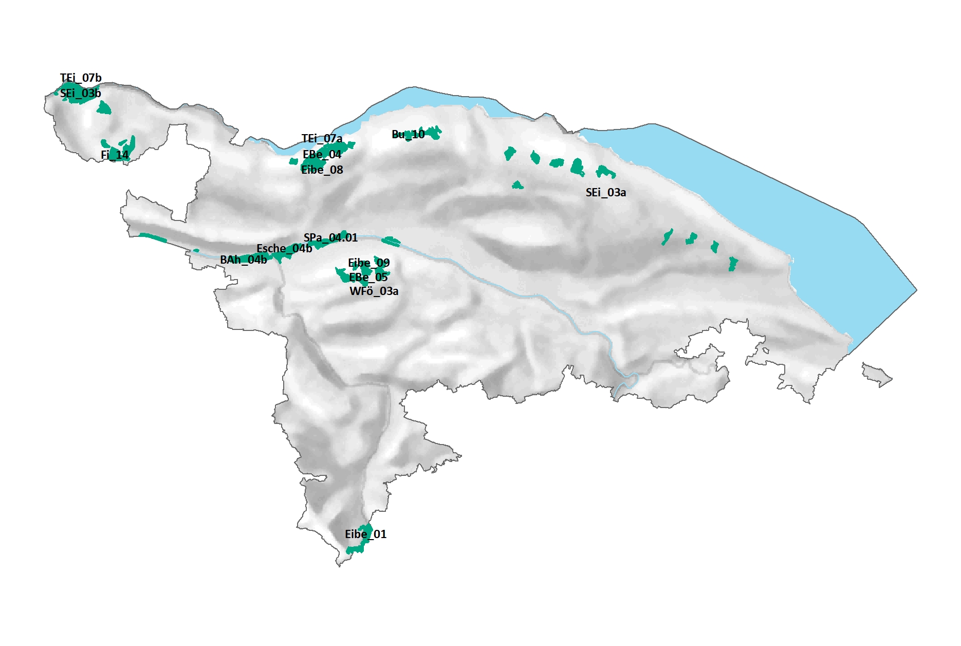 Generhaltungsgebiete im Kanton Thurgau (Anzahl: 15, Stand 16.11.2023)